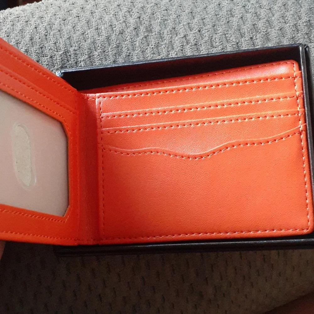Men's slim wallet bifold black and orange